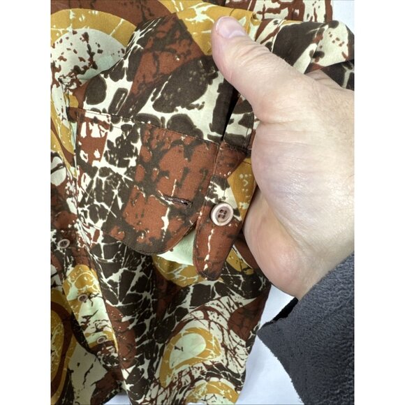 Vintage 70s Heritage John Forsyth Disco Shirt Brown Orange Abstract Print Men L - Picture 2 of 6